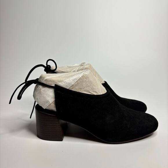 Sofft Lenora Suede Heeled Tie-Back Mule Booties in Black - Picture 6 of 10
